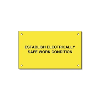 5.0x3.0" Electrical Safety Label - ESTABLISH ELECTRICALLY SA — 5x3" Black on Yellow, Holes
