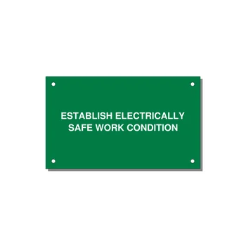 5.0x3.0" Electrical Safety Label - ESTABLISH ELECTRICALLY SA — 5x3" White on Green, Holes