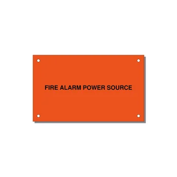 5.0x3.0" Fire Safety Label - FIRE ALARM POWER SOURCE — 5x3" Black on Orange, Holes