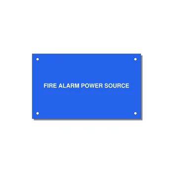 5.0x3.0" Fire Safety Label - FIRE ALARM POWER SOURCE — 5x3" White on Blue, Holes