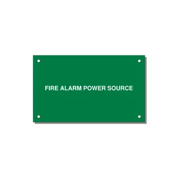 5.0x3.0" Fire Safety Label - FIRE ALARM POWER SOURCE — 5x3" White on Green, Holes
