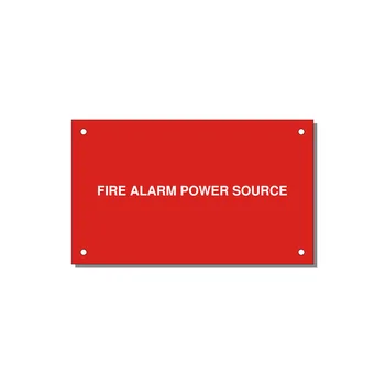 5.0x3.0" Fire Safety Label - FIRE ALARM POWER SOURCE — 5x3" White on Red, Holes