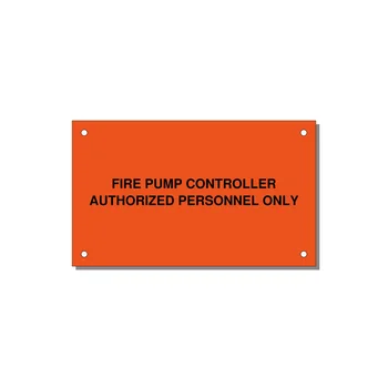 5.0x3.0" Fire Safety Label - FIRE PUMP CONTROLLER AUTH — 5x3" Black on Orange, Holes