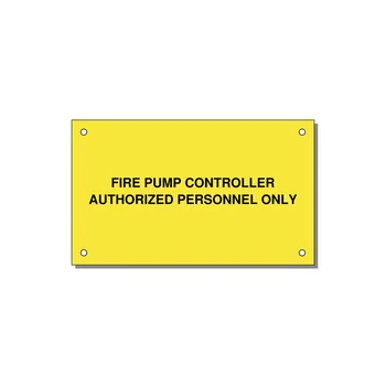 5.0x3.0" Fire Safety Label - FIRE PUMP CONTROLLER AUTH — 5x3" Black on Yellow, Holes