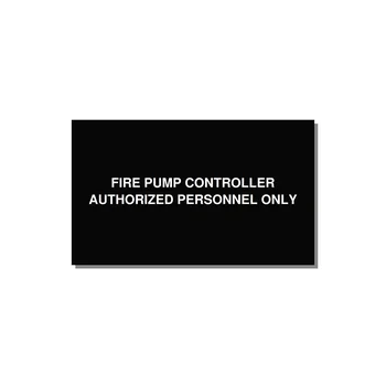 5.0x3.0" Fire Safety Label - FIRE PUMP CONTROLLER AUTH — 5x3" White on Black, Adhesive