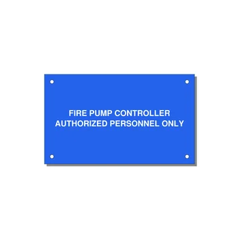 5.0x3.0" Fire Safety Label - FIRE PUMP CONTROLLER AUTH — 5x3" White on Blue, Holes