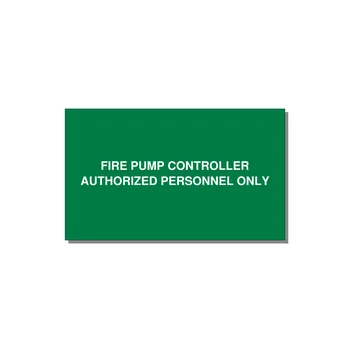 5.0x3.0" Fire Safety Label - FIRE PUMP CONTROLLER AUTH — 5x3" White on Green, Adhesive