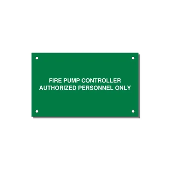 5.0x3.0" Fire Safety Label - FIRE PUMP CONTROLLER AUTH — 5x3" White on Green, Holes