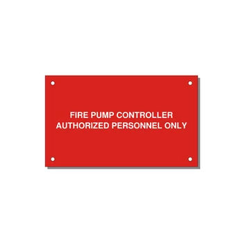 5.0x3.0" Fire Safety Label - FIRE PUMP CONTROLLER AUTH — 5x3" White on Red, Holes