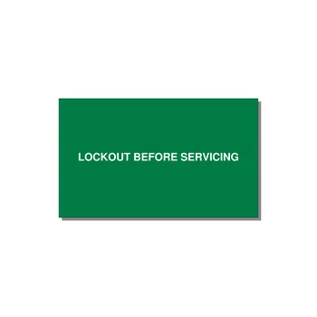 5.0x3.0" Lockout Tagout Label - LOCKOUT BEFORE SERVICING — 5x3" White on Green, Adhesive