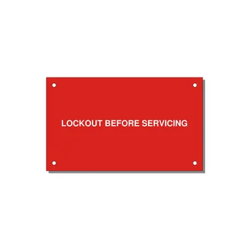 5.0x3.0" Lockout Tagout Label - LOCKOUT BEFORE SERVICING — 5x3" White on Red, Holes