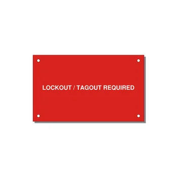5.0x3.0" Lockout Tagout Label - LOCKOUT / TAGOUT REQUIRED — 5x3" White on Red, Holes