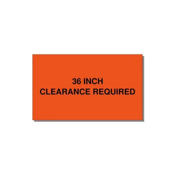 5.0x3.0" Safety Label - 36 INCH CLEARANCE REQUIRE — 5x3" Black on Orange, Adhesive