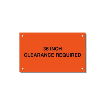 5.0x3.0" Safety Label - 36 INCH CLEARANCE REQUIRE — 5x3" Black on Orange, Holes