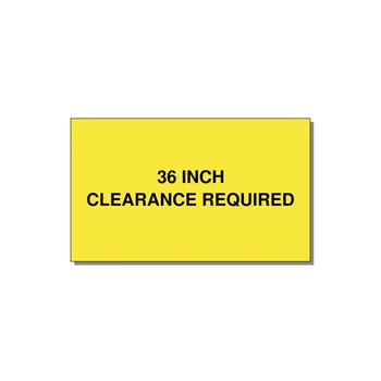 5.0x3.0" Safety Label - 36 INCH CLEARANCE REQUIRE — 5x3" Black on Yellow, Adhesive