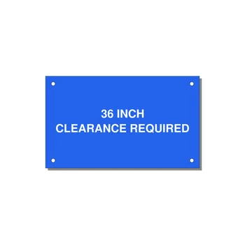 5.0x3.0" Safety Label - 36 INCH CLEARANCE REQUIRE — 5x3" White on Blue, Holes