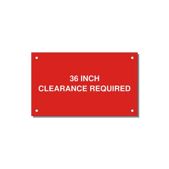 5.0x3.0" Safety Label - 36 INCH CLEARANCE REQUIRE — 5x3" White on Red, Holes