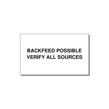 5.0x3.0" Safety Label - BACKFEED POSSIBLE VERIFY — 5x3" Black on White, Adhesive