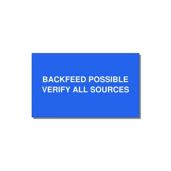 5.0x3.0" Safety Label - BACKFEED POSSIBLE VERIFY — 5x3" White on Blue, Adhesive