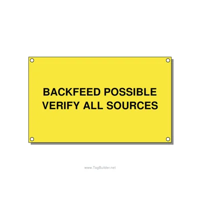 5.0x3.0" Safety Label - BACKFEED POSSIBLE VERIFY , Black/Yellow, Holes thumbnail