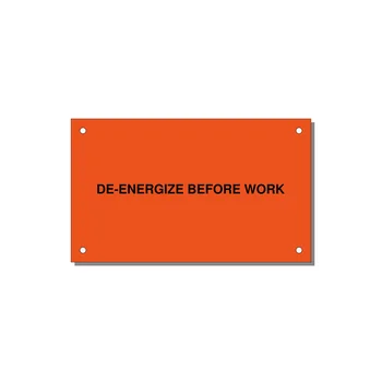 5.0x3.0" Safety Label - DE-ENERGIZE BEFORE WORK — 5x3" Black on Orange, Holes