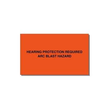 5.0x3.0" Safety Label - HEARING PROTECTION REQUIR — 5x3" Black on Orange, Adhesive