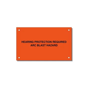 5.0x3.0" Safety Label - HEARING PROTECTION REQUIR — 5x3" Black on Orange, Holes
