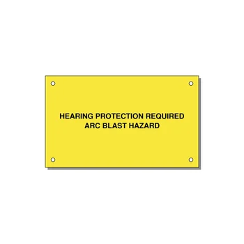 5.0x3.0" Safety Label - HEARING PROTECTION REQUIR — 5x3" Black on Yellow, Holes