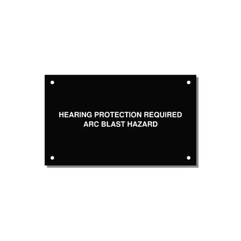 5.0x3.0" Safety Label - HEARING PROTECTION REQUIR — 5x3" White on Black, Holes