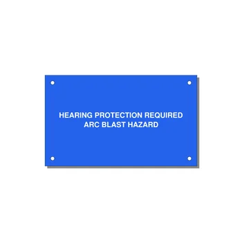 5.0x3.0" Safety Label - HEARING PROTECTION REQUIR — 5x3" White on Blue, Holes