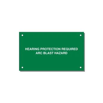 5.0x3.0" Safety Label - HEARING PROTECTION REQUIR — 5x3" White on Green, Holes