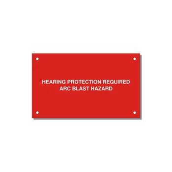 5.0x3.0" Safety Label - HEARING PROTECTION REQUIR — 5x3" White on Red, Holes
