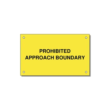 5.0x3.0" Safety Label - PROHIBITED APPROACH BOUND — 5x3" Black on Yellow, Holes