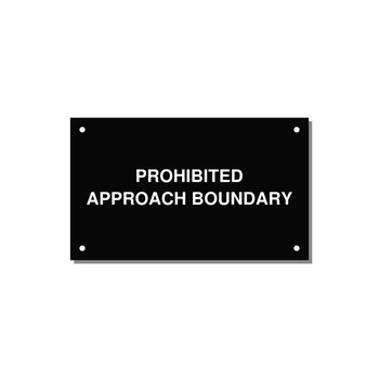 5.0x3.0" Safety Label - PROHIBITED APPROACH BOUND — 5x3" White on Black, Holes
