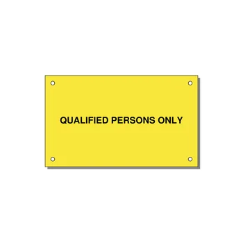 5.0x3.0" Safety Label - QUALIFIED PERSONS ONLY — 5x3" Black on Yellow, Holes