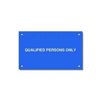 5.0x3.0" Safety Label - QUALIFIED PERSONS ONLY — 5x3" White on Blue, Holes