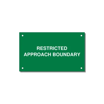 5.0x3.0" Safety Label - RESTRICTED APPROACH BOUND — 5x3" White on Green, Holes
