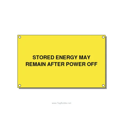 5.0x3.0" Safety Label - STORED ENERGY MAY REMAIN , Black/Yellow, Holes thumbnail