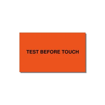 5.0x3.0" Safety Label - TEST BEFORE TOUCH — 5x3" Black on Orange, Adhesive