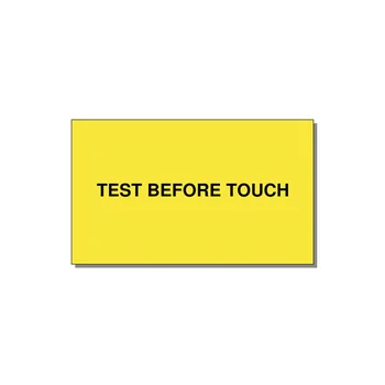 5.0x3.0" Safety Label - TEST BEFORE TOUCH — 5x3" Black on Yellow, Adhesive