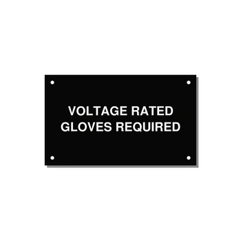 5.0x3.0" Safety Label - VOLTAGE RATED GLOVES REQU — 5x3" White on Black, Holes
