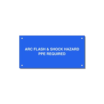 6.0x3.0" Arc Flash Safety Label - ARC FLASH & SHOCK HAZARD — 6x3" White on Blue, Holes