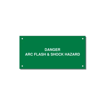 6.0x3.0" Arc Flash Safety Label - DANGER ARC FLASH & SHOCK — 6x3" White on Green, Holes