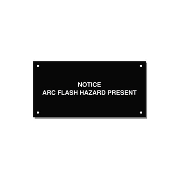 6.0x3.0" Arc Flash Safety Label - NOTICE ARC FLASH HAZARD P — 6x3" White on Black, Holes