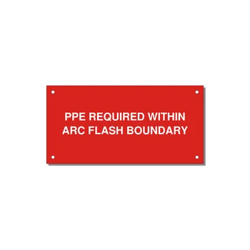 6.0x3.0" Arc Flash Safety Label - PPE REQUI — 6x3" White on Red, Holes