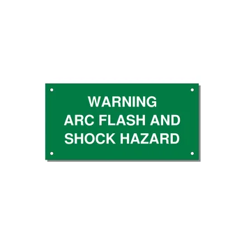 6.0x3.0" Arc Flash Safety Label - WARNING ARC FLASH AND SHO — 6x3" White on Green, Holes