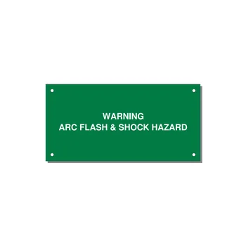 6.0x3.0" Arc Flash Safety Label - WARNING ARC FLASH & SHOCK — 6x3" White on Green, Holes