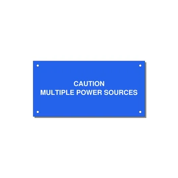 6.0x3.0" Caution Safety Label - CAUTION MULTIPLE POWER SO — 6x3" White on Blue, Holes