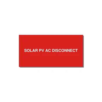 6.0x3.0" Disconnect Switch Label - SOLAR PV AC DISCONNECT — 6x3" White on Red, Adhesive