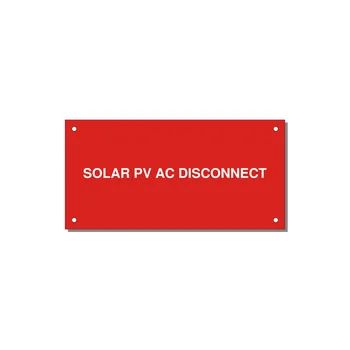 6.0x3.0" Disconnect Switch Label - SOLAR PV AC DISCONNECT — 6x3" White on Red, Holes